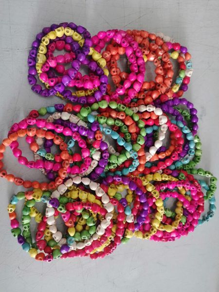 

punk skull head design beads bracelet color turquoise beaded braclet for men biker wristband jewelry homme, Black