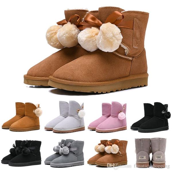 

fashion luxury designer women boots wgg ankle knee australia snow booties bailey hairball ladies bow tie womens winter boot ing, Black