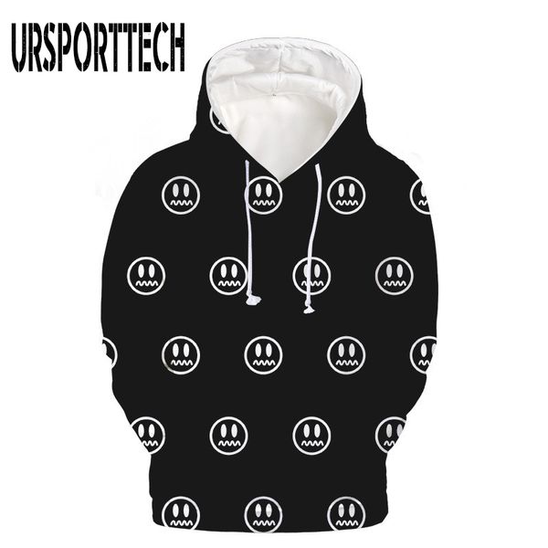 

ursporttech 3d hoodies men women funny smile face emjoi hooded sweatshirt male long sleeve smiling face fashion print hoodie man, Black