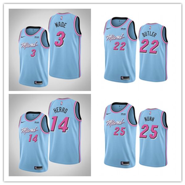 

men miami heat dwyane wade jimmy butler 14 tyler 25 nunn blue 2019/20 finished city version swingman jersey, Black;red