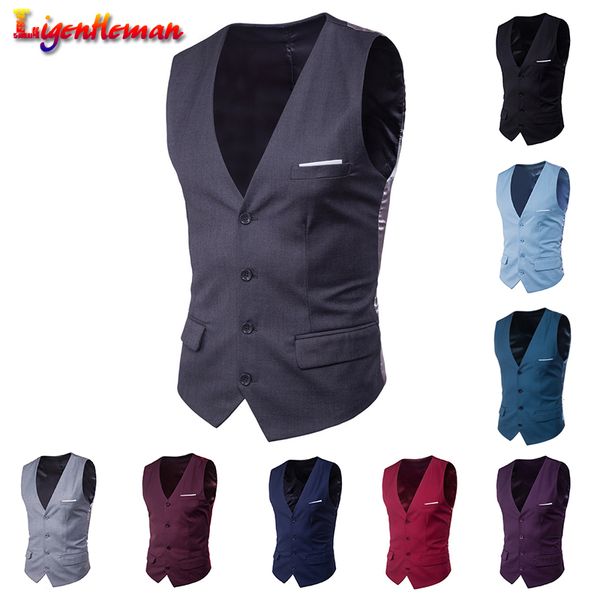 

fashion autumn 2019 suit vest men's 9 color business casual slim vest male suit for 6xl men solid color single buttons fit, Black;white