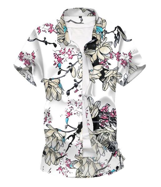 

casual floral party men's shirt short sleeve white blue social casual summer hawaiian shirt for men blouse new, White;black