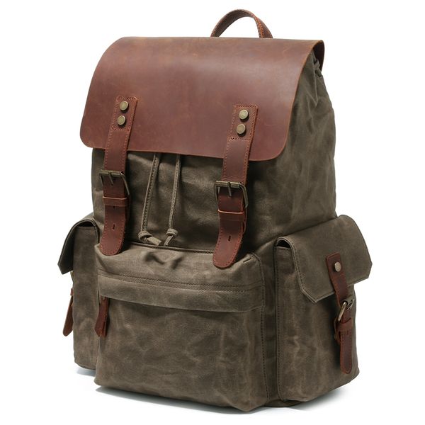 HBP мода мужская сумка компьютерный рюкзак ретро тенденция большая емкость холст на открытом воздухе спортивные повседневные простой армии зеленый