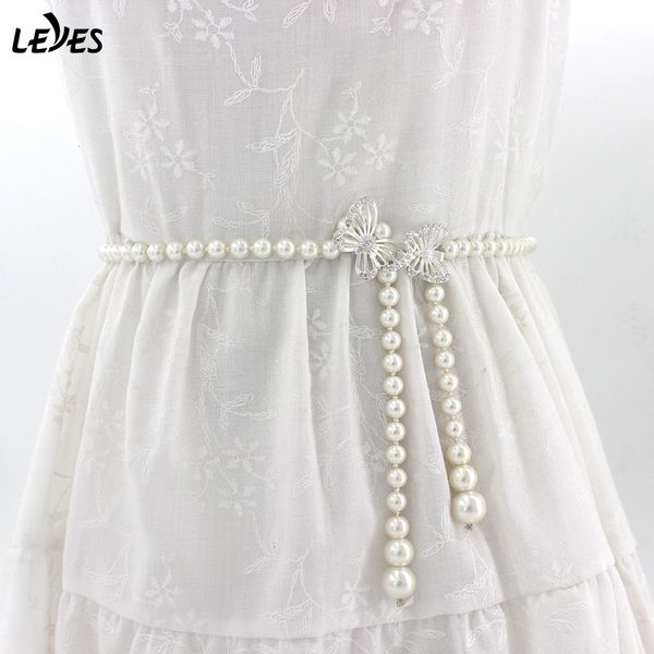 

beaded belt for girls dress elegant pearl waist strap skinny decoration bead chain sweet fashion belts women ladies designer, Black;brown