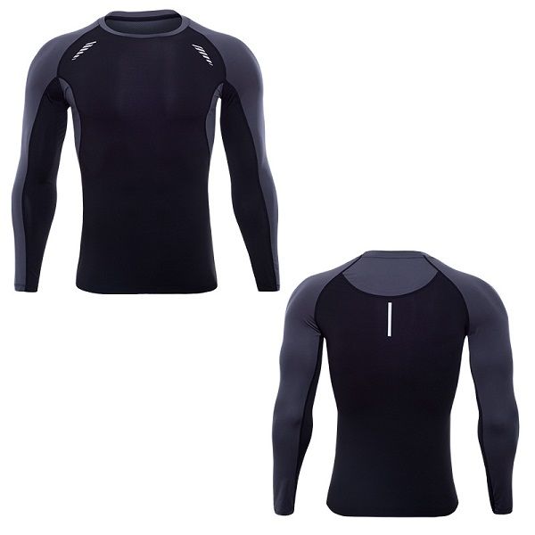 

running shirts dry fit mens gym clothing scoop neck long sleeves qio dri underwear body building suiit polyester apparel, Black;blue