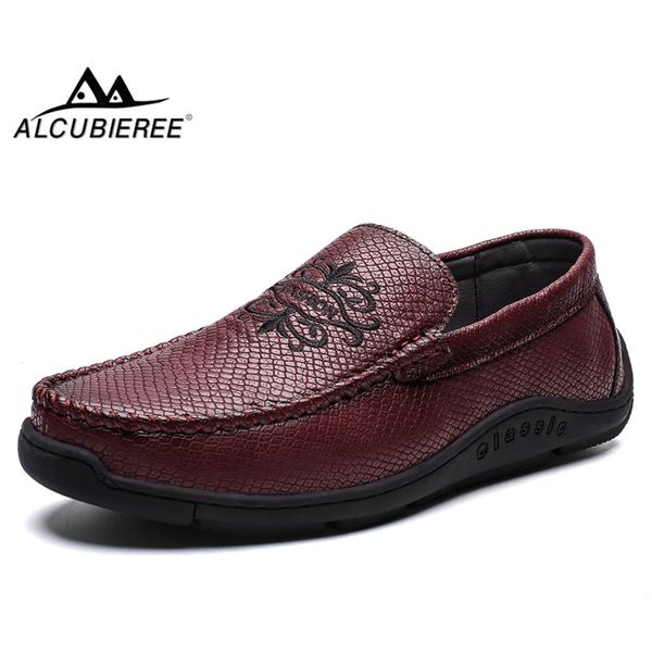 

alcubieree autumn mens casual moccasins breathable slip-on loafers outdoor flat driving shoes man comfortable handmade footwear, Black