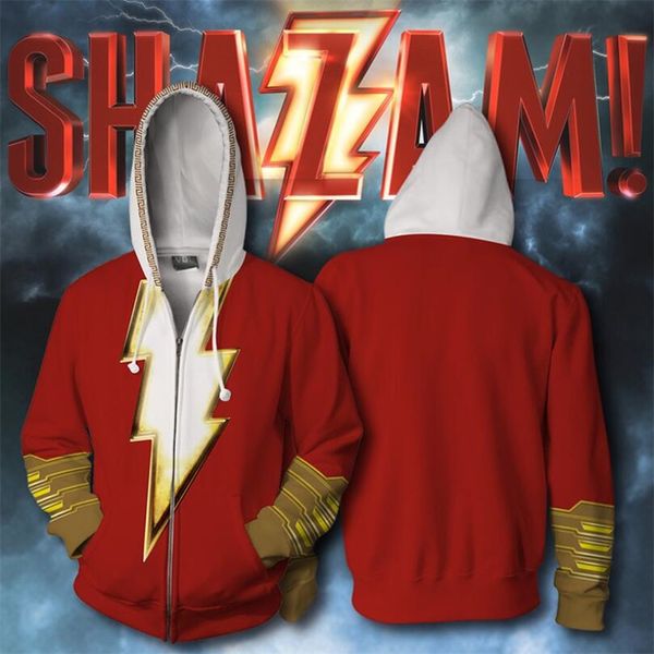 

captain marvel shazam billy batson 3d print hoodies sweatshirts cosplay hooded casual coat jacket, Black