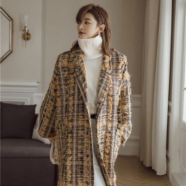 

paris fashion loose profile small mouth long coat cloth coat, Black