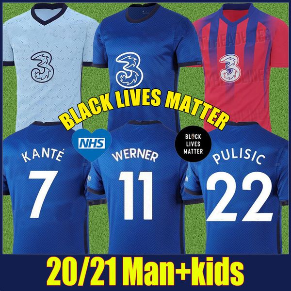 

2020 2021 the blues ziyech werner soccer jersey kids kit jorginho kante pulisic football shirts pedro willian soccer uniform 20/21, Black;yellow