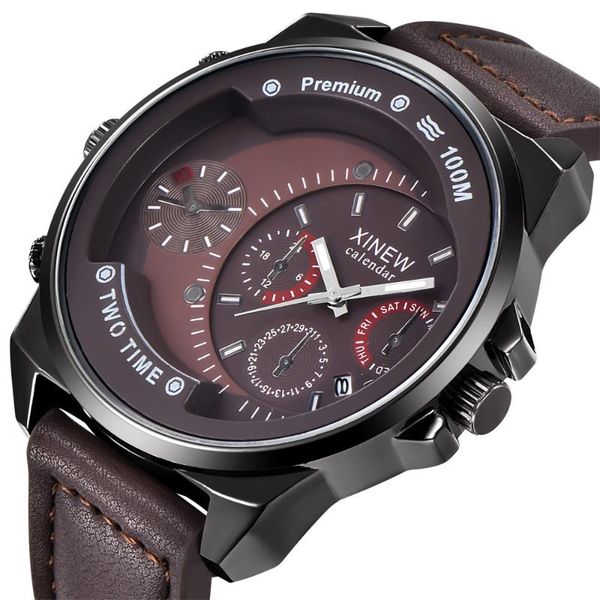 

leather wrist watch man clock fashion chronograph leather wristwatch casual sport watches for men, Slivery;brown