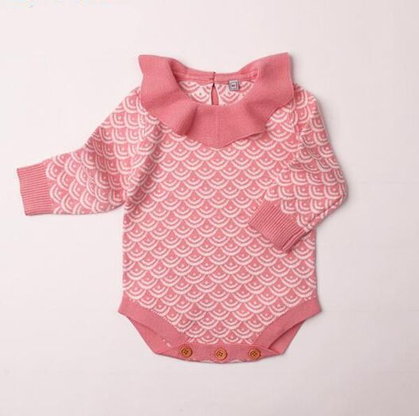 

Baby kids clothes Girls Boy Ruffles Collar romper Knitted fan-shaped Print Long Sleeve Romper infant clothing romper