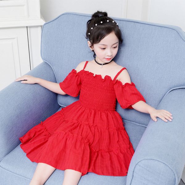 

stripes bow tie gauze little girl children's wear summer dress new girl's short sleeved korean version pure cotton sleeveless, Red;yellow