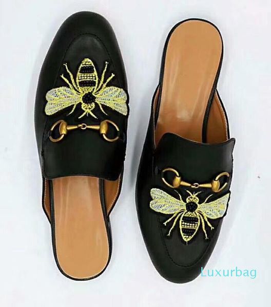 

2019 latest electric embroidered lady semi trailer comfortable leather mop black size 40-45