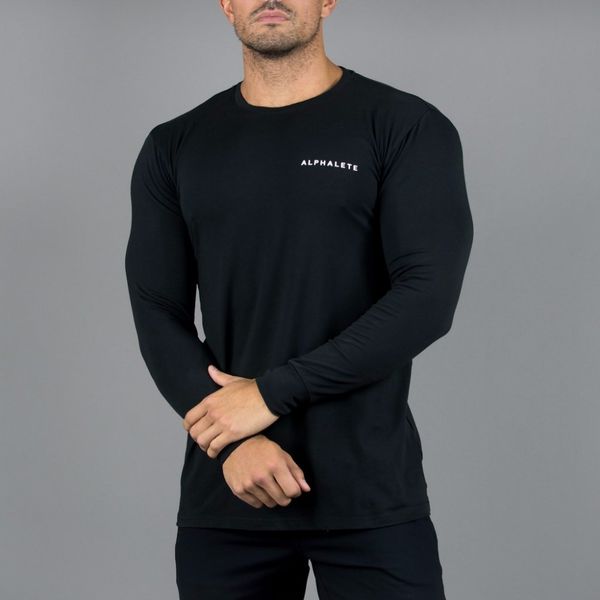 

alphalete new fashion new fashion gyms bodybuilding sporting t-shirts men long sleeve fitness men's solid t-shirts, White;black
