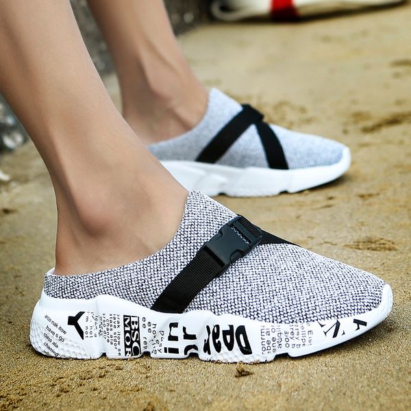 

damyuan 2020 new fashion men's slippers big size 46 breathable comfortable flying weaving non-slip summer, Black