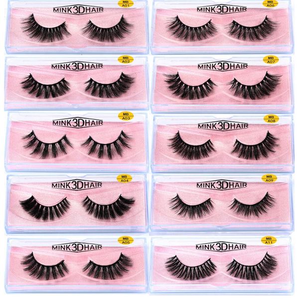 

3d mink faux false eyelashes hand made full strip lashes natural long mink eyelashes pink box fake eyelashes