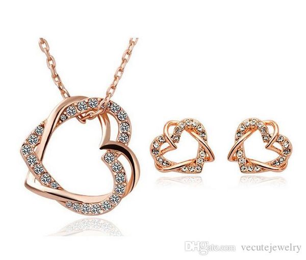 

18k gold silver plated heart austrian crystal necklace earrings jewelry sets made with swa elements for women bridal sets wedding set