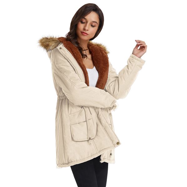 

jaqueta feminina outdoor daily wear hooded long coats army green skating thicken fleece lined chaqueta mujer veste femme, Black;brown