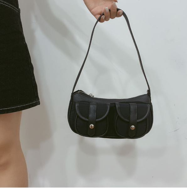 

women bag nylon + pu leather small handbag baguette women bag fashion casual shoulder messenger pocket black th23