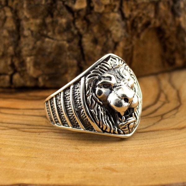 

925 sterling silver lion face ring for men, Golden;silver