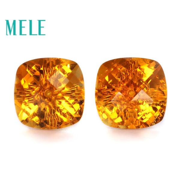 

natural yellow citrine 18k gold earrings studs for women 8mm square cut gemstone fashion and trendy fine jewelry j190703, White;golden
