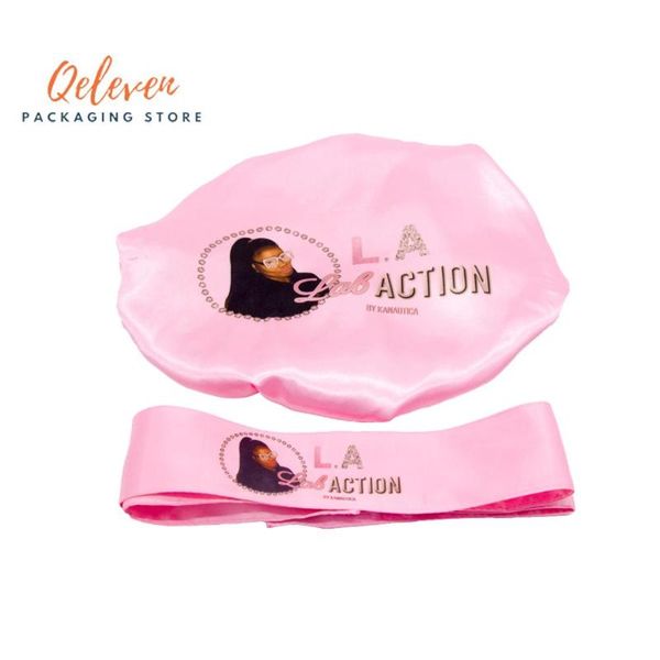 

customized printing bonnets 2 layer polyester satin women bonnet/headband caring extention wig hairs sleep caps
