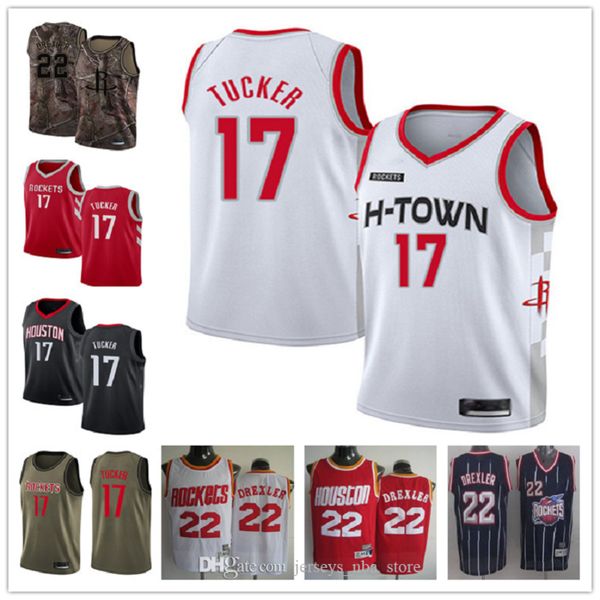 

2020 custom men s women youth houston rockets 17 pj tucker 22 clyde drexler red throwback basketball edition nba jersey, Black;red