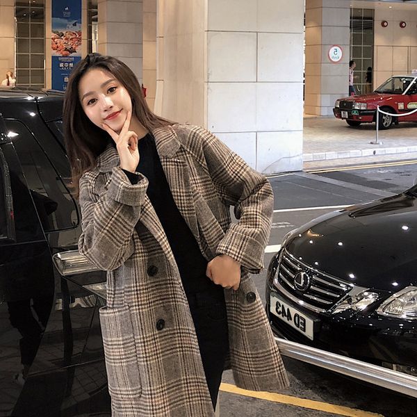 

plaid trench coat for women 2019 female plaid coats windbreakers autumn women self-cultivation long office ladies overcoats, Black