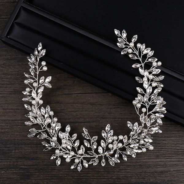 

luxury crystal headband bridal headband wedding headwear rhinestone chain pearl hair strap handmade hair accessories, Golden;white