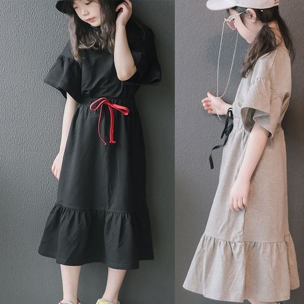 

100% cotton 2 piece toddler sets teenage kids summer clothes set t shirts and long skirts outfits black grey spring clothing t200414, White