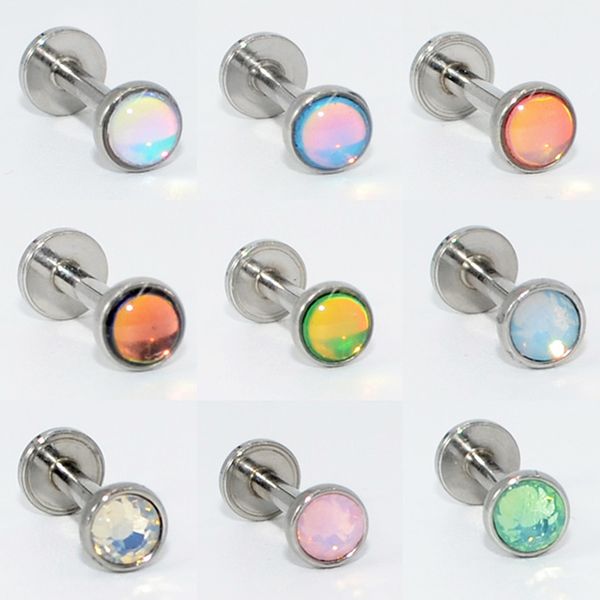 

2pcs steel opal ear tragus cartilage ear studs helix piercings lobe piercings upper piercing ring jewelry party acc gift, Golden;silver