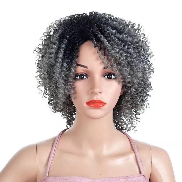 Grosshandel Afro Verworrene Lockige Perucke Hitze Synthetische Leimlose Ombre Schwarz Grau Fashion Hair Free Perucke Cap Von Alancubian 28 15 Auf
