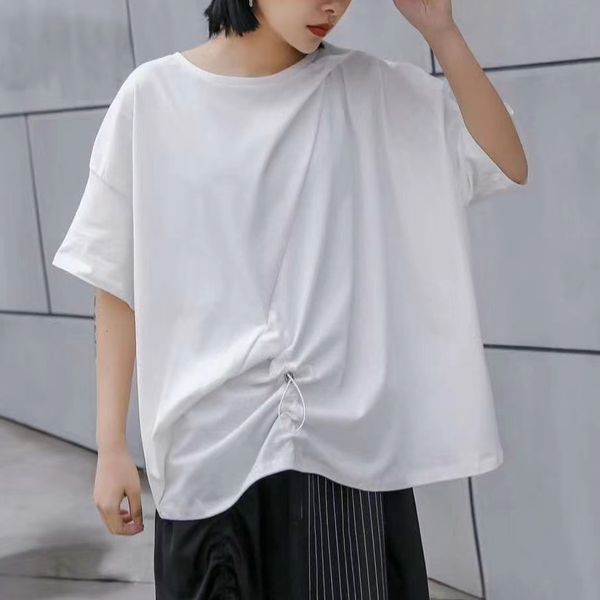 

2020 шнурок короткий рукав верхняя свободная футболка эластичный хлопок top эластичный хлопок osaka персонализированные t-рубашка женщина, White