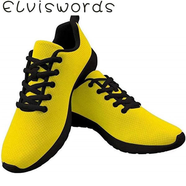 

elviswords plain color print women running shoes lightweight summer outdoor soft travel comfortable basketbale sneakers yellow, Black