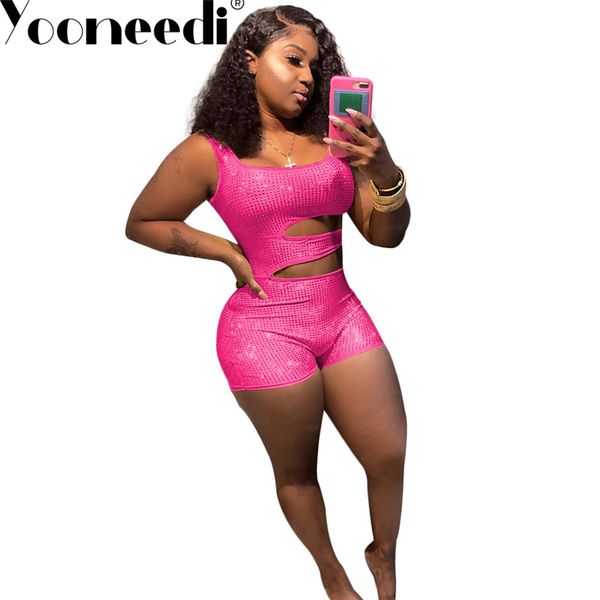 

yooneedi 2019 summer design women playsuits 3 color solid diamond hollow out ladies rompers sn-3540, Black;white