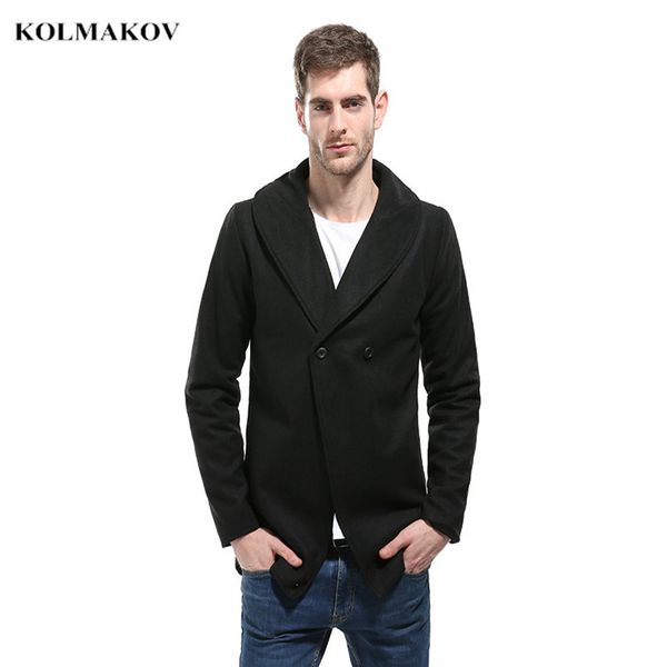 

new autumn winter men's woolen trench coats 2019 brand mens thick windbreaker double-breasted casual jacket man coat plus size, Black
