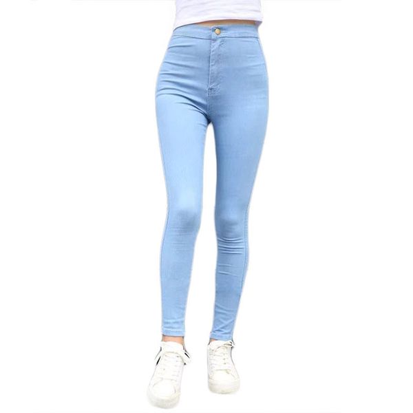 

high waist high elastic jeans women american style skinny pencil denim pants trousers fashion vaqueros mujer black grey, Blue
