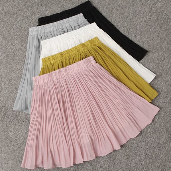 

spring high waist chiffon pleated skirt women harajuku summer mini skirt jupe femme beach skirt short ladies skirts c5308, Black