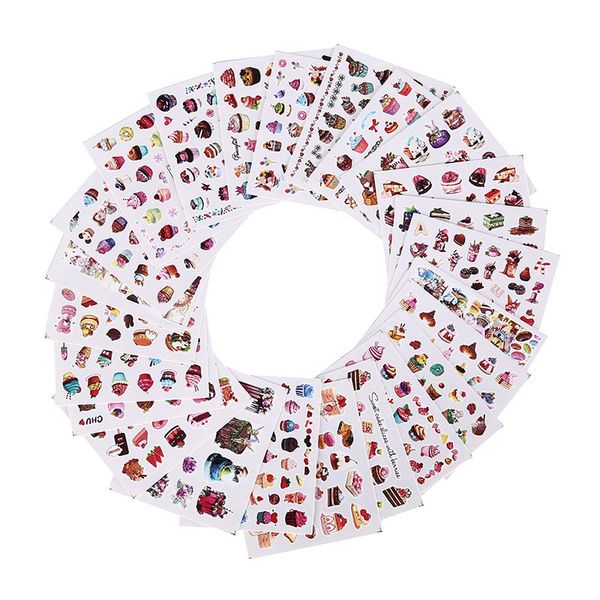 

24pcs women makeup water tattoos nail art decals decor mixed colorful designs cake ice cream nail sticker, Black