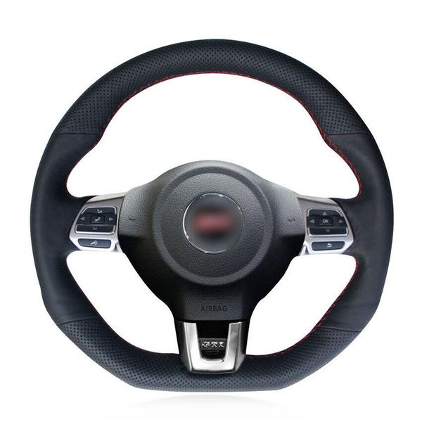 

for volkswagen golf 6 hand-sewn steering wheel cover black artificial leather