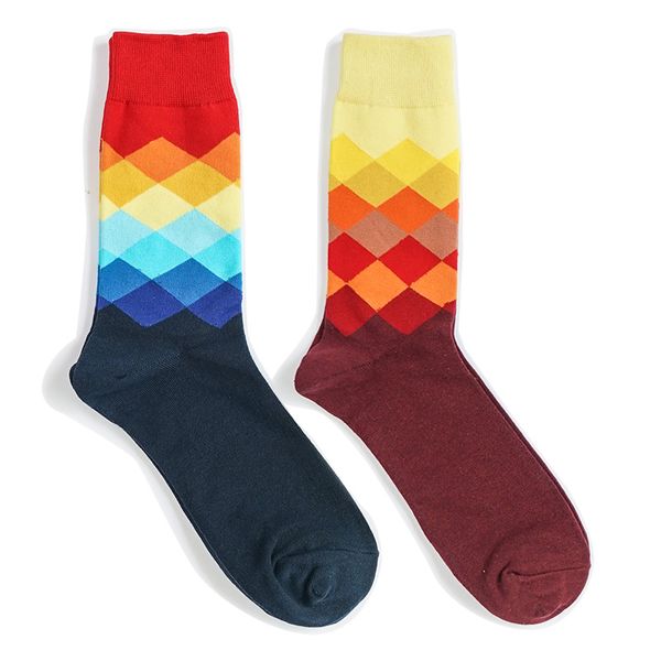 

24pcs=12pairs brand happy socks british style plaid socks gradient color male's fashion personality cotton socks, Black