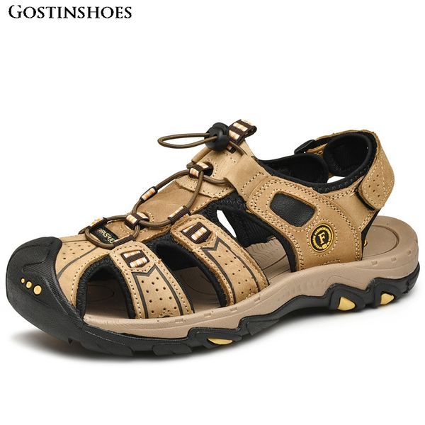 

sandalias large size casual genuine leather closed toe anti slip sandalias sandales man sandals summer shoes, Black