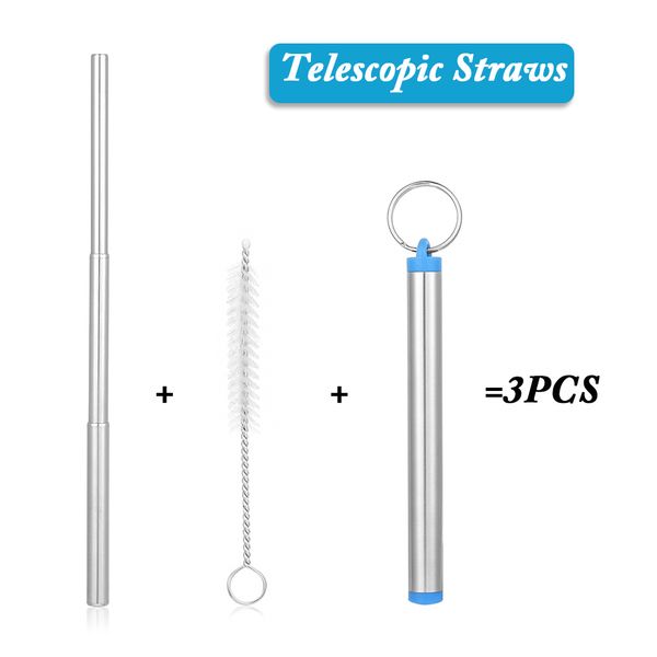 

3pcs portable stainless steel drinking straw travel kitchen & bar reusable metal straws with brush