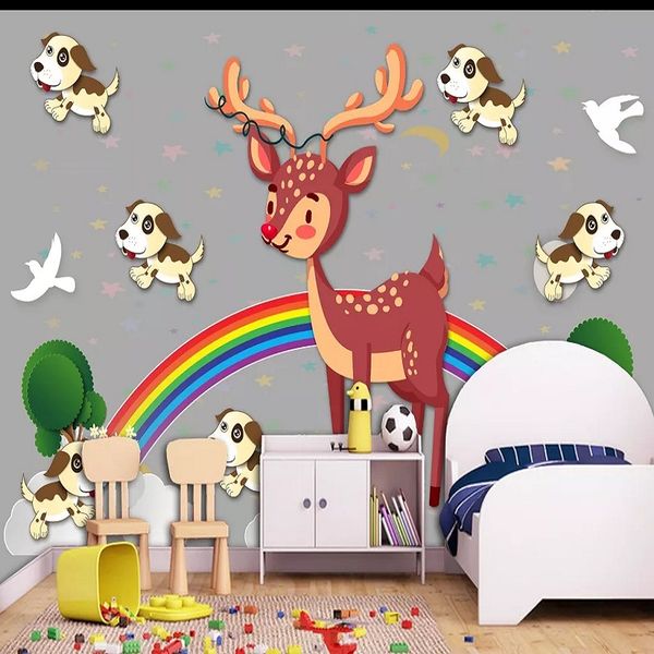 

custom large mural 3d wallpaper cartoon animal fawn dog rainbow child bedroom mural tv back wall decor deep 5d embossed