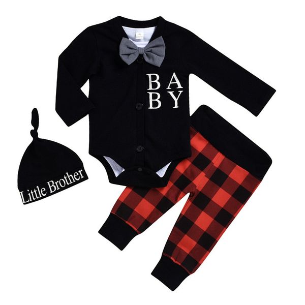 

autumn baby boys clothes gentleman bow tie rompers+hat+pants baby set fashion infant clothing suit spring new1, White
