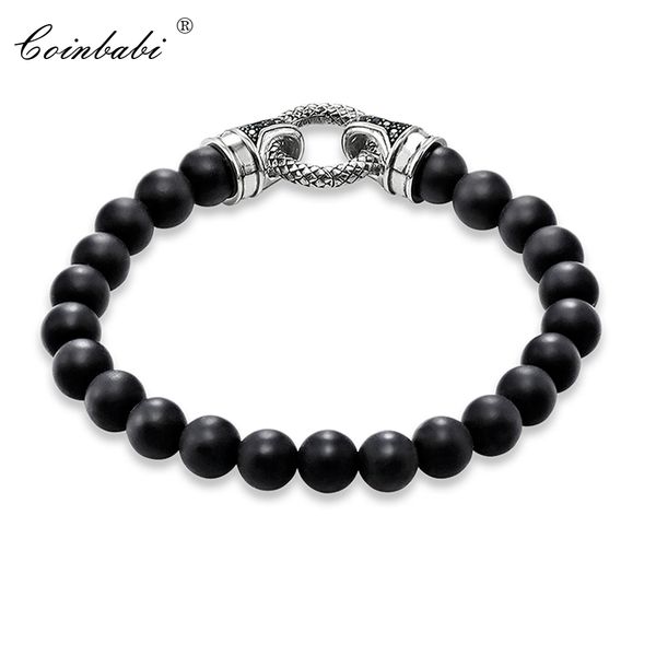 

black onyx & silver with clasp length 16-25cm for men and women trendy gift style rebel bracelet fir ts heart charm, White