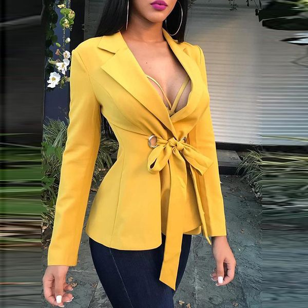 

new women office lady long sleeve coat slim cardigan blazer bow outwear, White;black