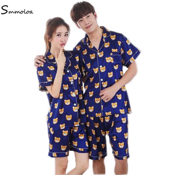 

smmoloa couple pajamas sets summer sleepwear set silk shorts new cute, Black;red