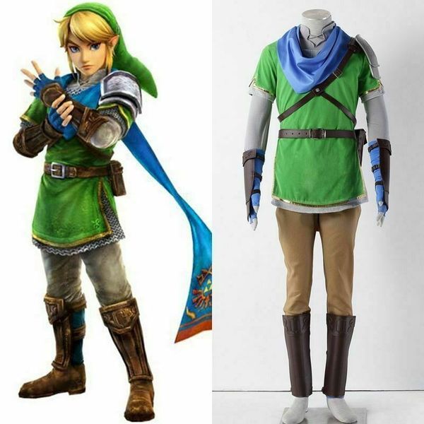 

the legend of zelda link hyrule-warriors cosplay costume costume, Black;red