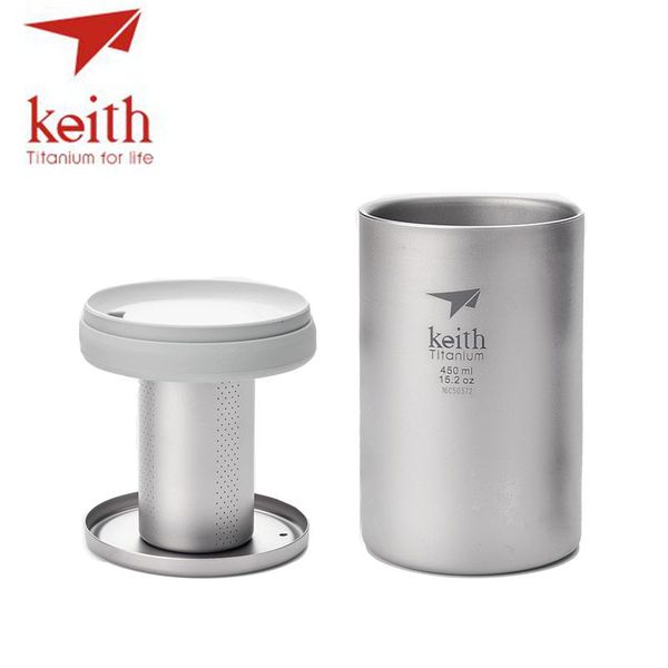 

keith 450ml double wall titanium mug with loose infuser camping coffee maker titanium strainer for cup teapot ti3521